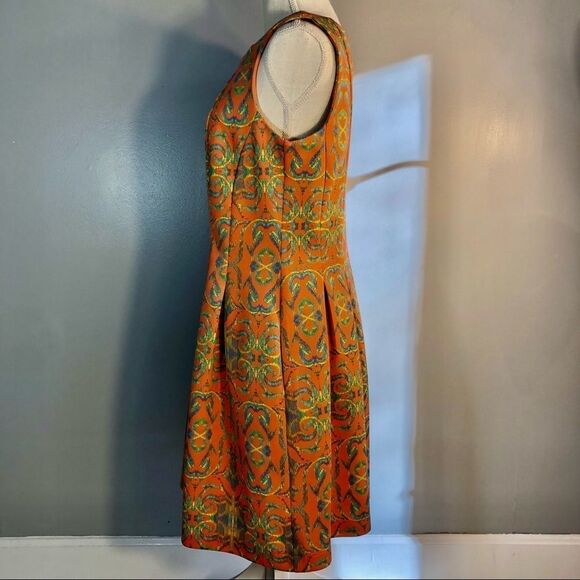 Gabby Skye Sleeveless Orange Multi Color Fit & Flare  Scuba Fabric Dress 12 - Picture 4 of 8